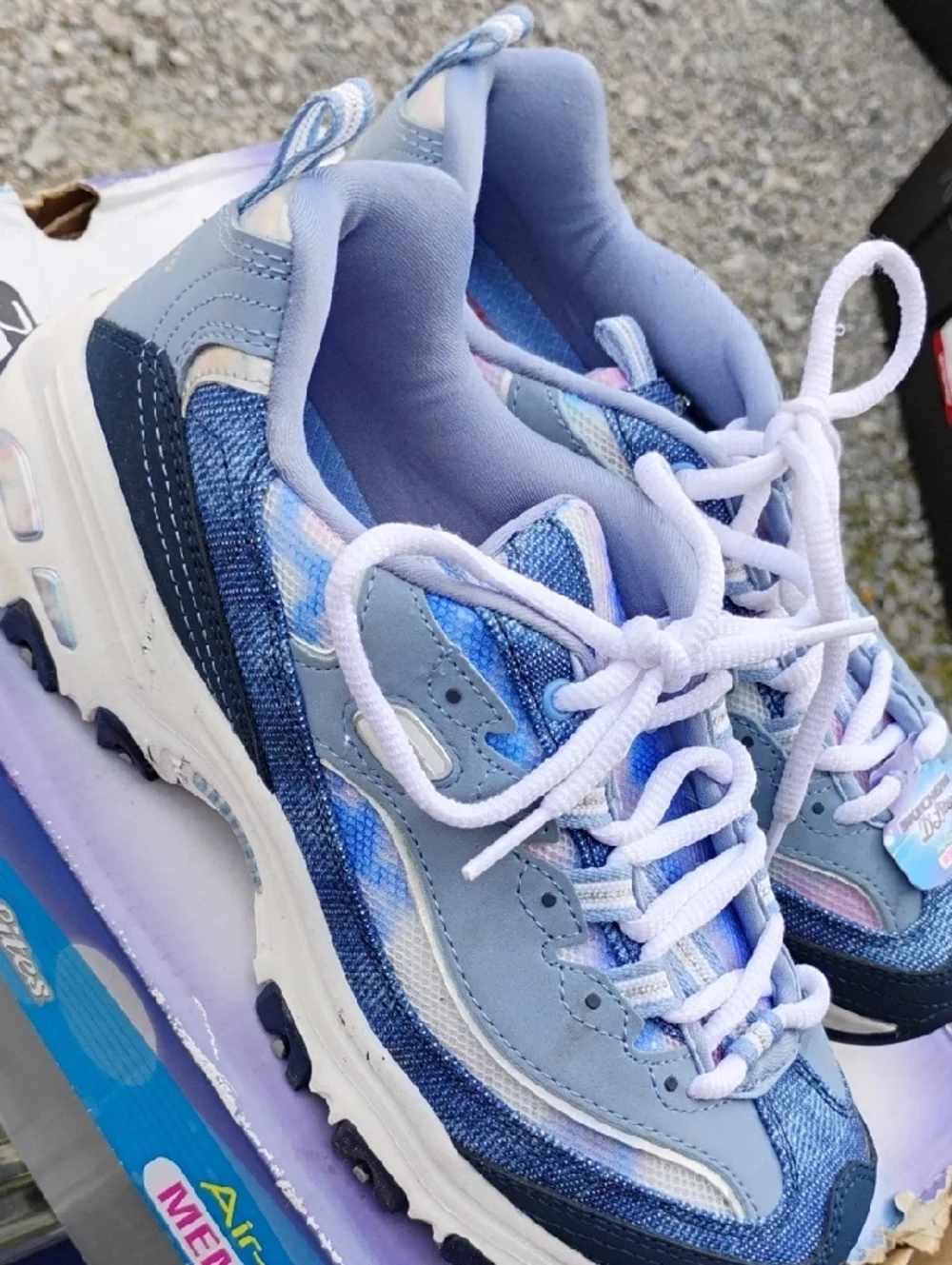 New Skechers Women's Blue and White Memory Foam Lace-Up Sneakers (D-55) - Picture 4 of 10